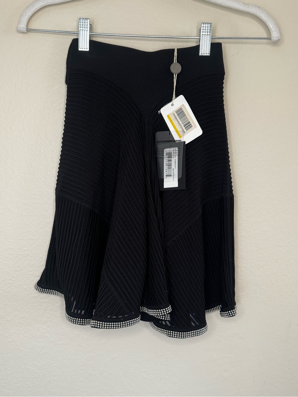 Alexander Wang Black Flared Mini Skirt with Studded Trim